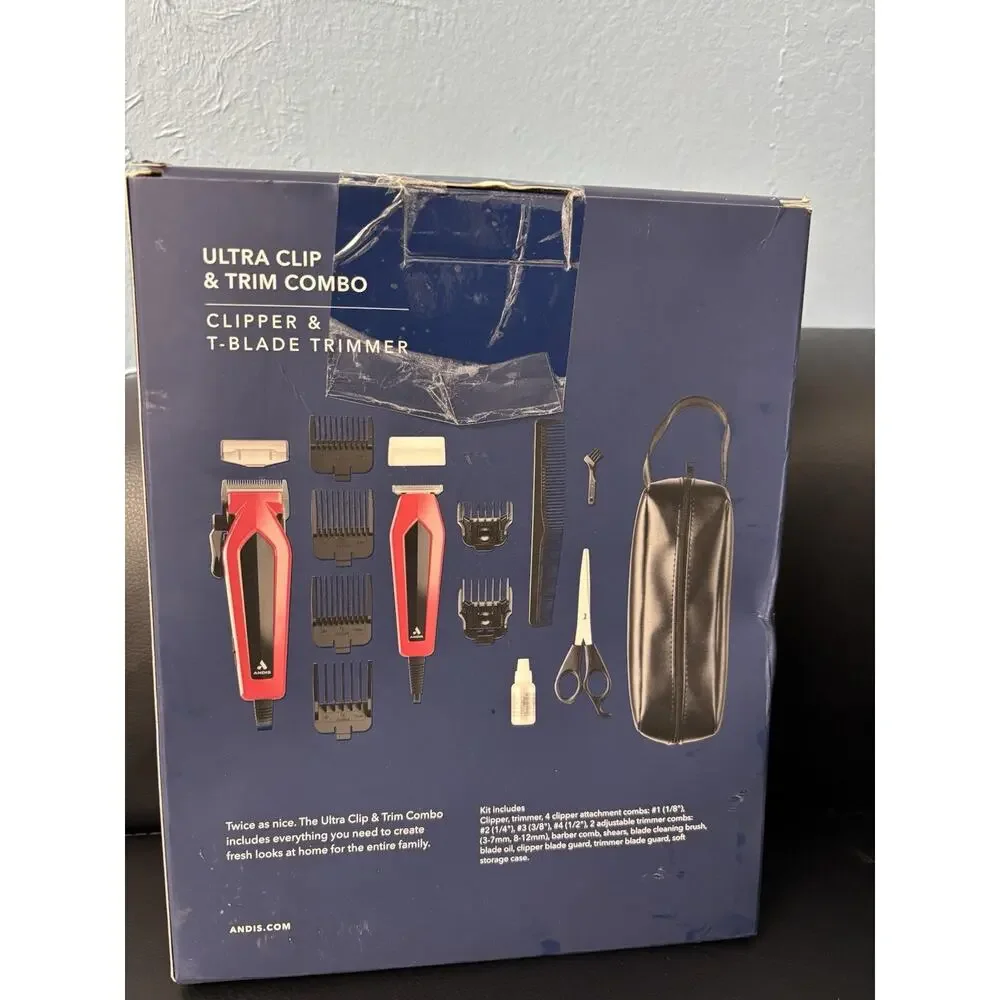 Andis Ultra Clip & Trim Combo Haircut Kit Clipper + T-Blade Red/Black. Open box